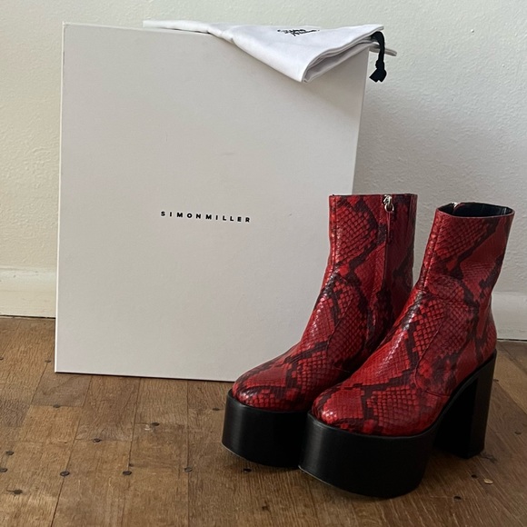 Simon Miller High Raid Platform Leather Snakeskin Boot in Tango Red - Picture 4 of 6